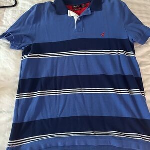 Nautica Blue Striped Polo Shirt Classic Casual Style